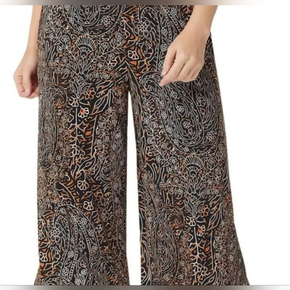 Susan‎ Graver black and brown wide leg cropped pull on wide leg pants Size 3x - Picture 2 of 7